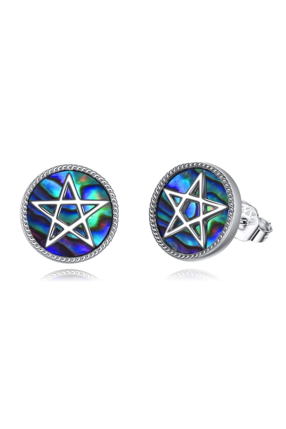 Pentagram Pentacle Stud Earrings Sterling Silver Wicca Pagan Jewelry Gifts for Men Women