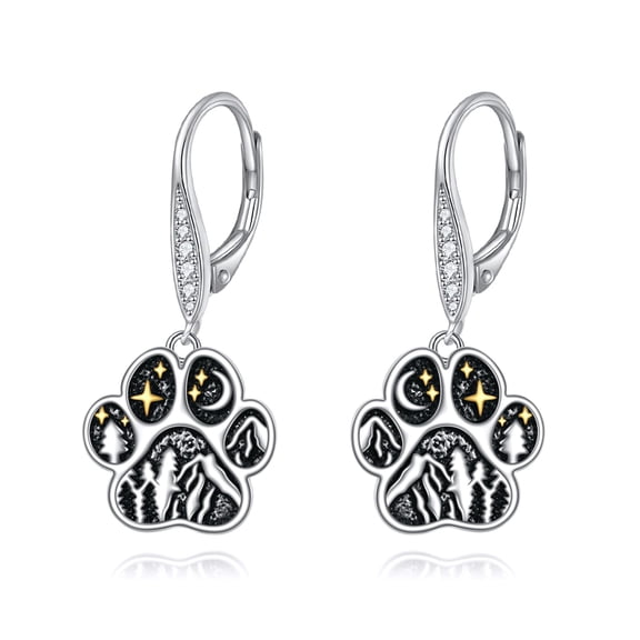 MYSTICPOEM Pet Paw Print Earrings 925 Sterling Silver Mountain Paw Hoop Earrings Dog Cat Jewelry Gifts for Women Cute Claw Dangle Earrings for Pet Lovers