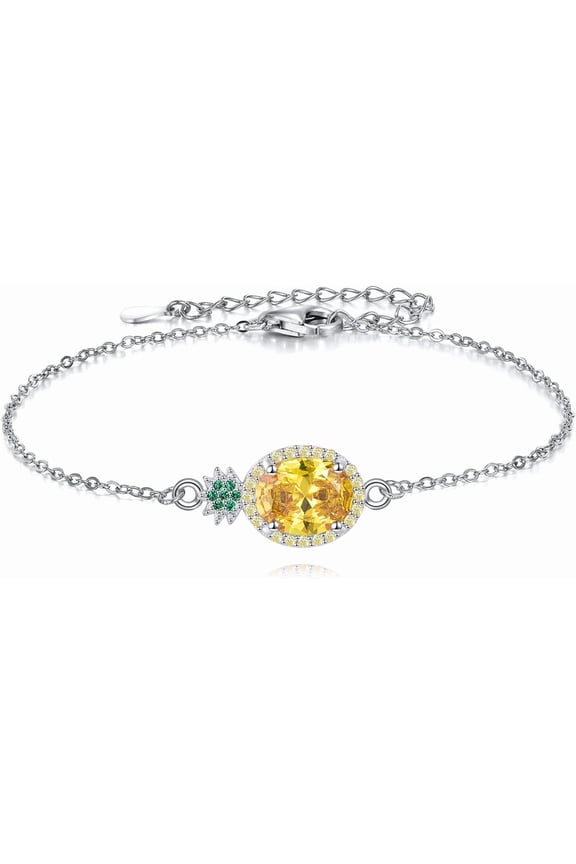 Pineapple Bracelet Sterling Silver Hawaiian Charm Yellow Crystal Bracelet Pineapple Jewelry Gift For Women