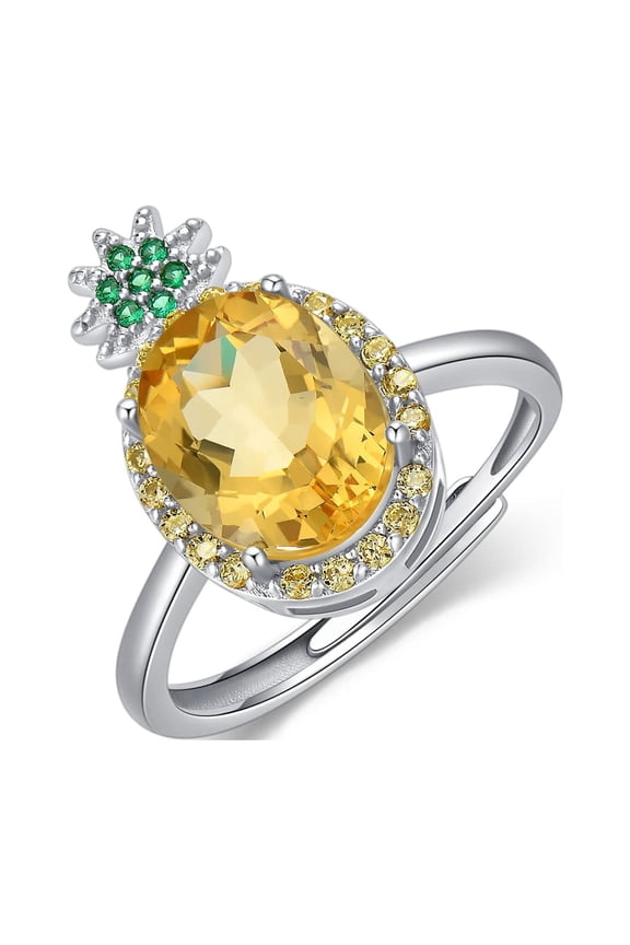 Pineapple Ring for Women 925 Sterling Silver Pineapple Rings Adjustable Yellow Crystal Rings for Women Birthday Gift