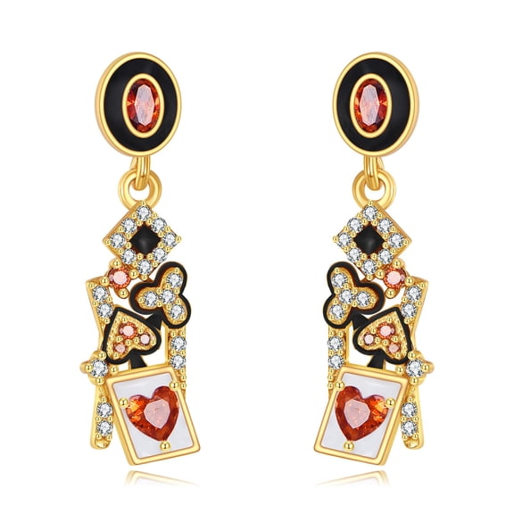 MYSTICPOEM Poker Earrings for Women Sterling Silver Playing Card Stud Earrings Spade Queen of Hearts Casino Jewelry Gifts
