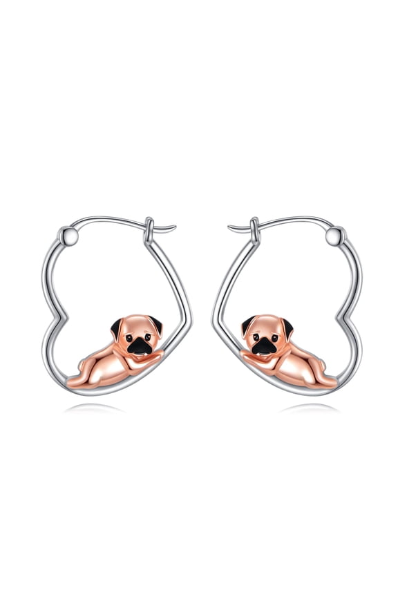 Pug Earrings Sterling Silver Animal Heart Hoop Earrings Dangle Drop Dangling Cute Dog Jewelry Gifts for Women