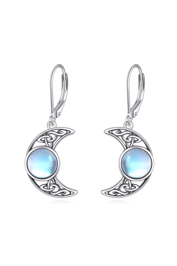RIDER Celtic Moon Earrings 925 Sterling Silver Moonstone Earring for Women Birthday Gifts Jewelry (Celtic Moon Moonstone)