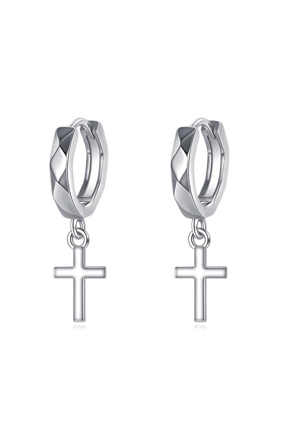 RIDER Cross Earrings for Women 925 Sterling Silver Christian Hoop Huggie Jewelry Gifts for Men (Cross Hoop)