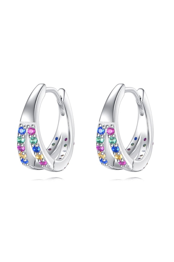 Rainbow Double Hoop Earrings 925 Sterling Silver Pride Colorful Huggie Hoop Earrings Jewelry Gifts for Women