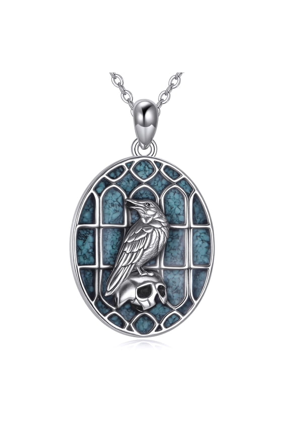 Raven Necklace for Women S925 Sterling Silver Crow Necklace Skull Jewelry Gifts