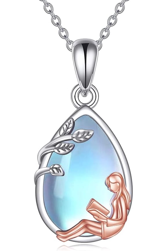 Reading Lover Gift Book Necklace Sterling Silver Reading Women Jewelry for Book club staff Librarian Bookworm 18"