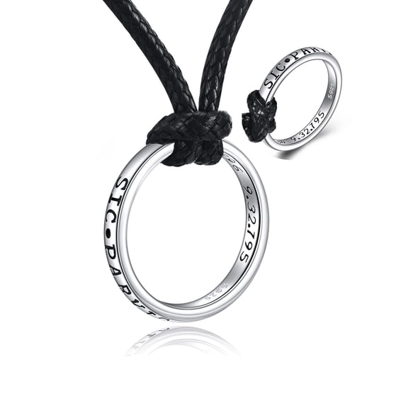 MYSTICPOEM Ring Necklace for Men Sterling Silver Uncharted 4 Nathan Drake Ring Pendant Necklace with Adjustable Leather 22+2 Inch