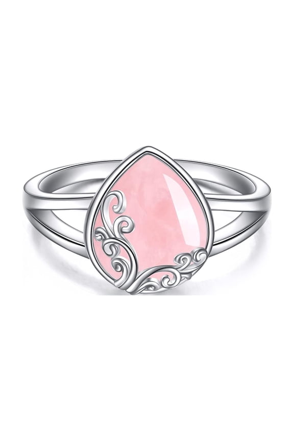 Rose Quartz Ring Sterling Silver Rose Quartz Filigree Band Ring for Women Jewelry Gifts for Women
