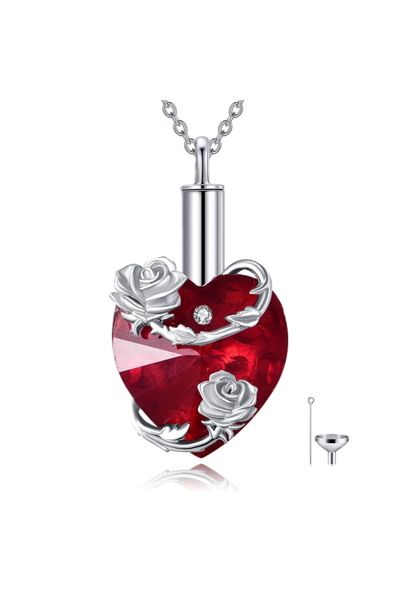 Rose Urn Necklace Ashes 925 Sterling Silver Cremation Pendant Memorial Ashes Rose Pendant Crystal Jewelry Gift for Women Men