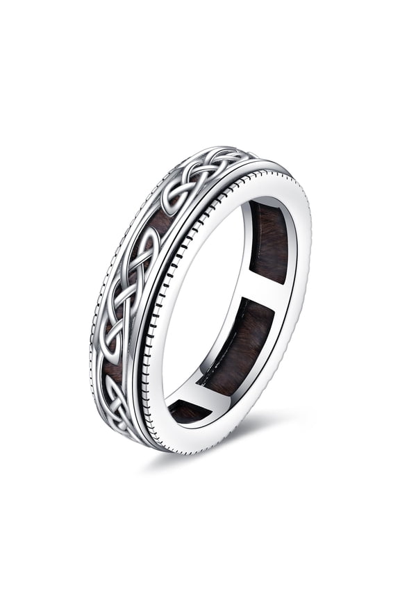 S925 Sterling Silver Anxiety Wooden Ring For Women Men Celtic Anxiety Spinner Rings