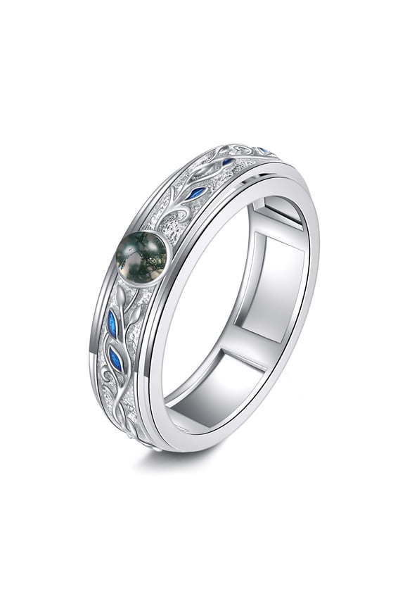 S925 Sterling Silver Moonstone Fidget Rings for Anxiety for Women Tree of Life Rings (moss agate, 10.5)
