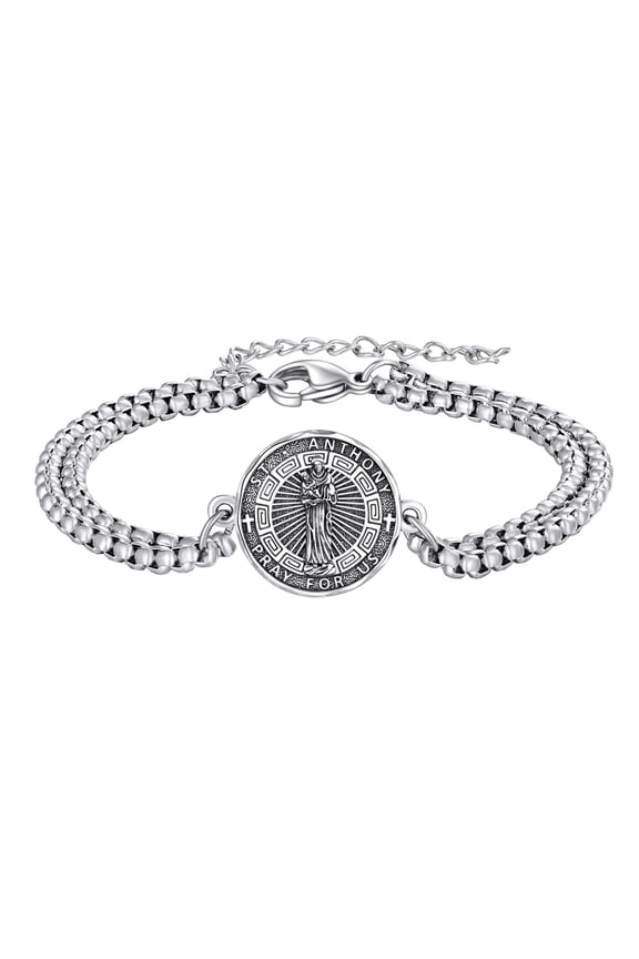 Saint Anthony Bracelet Sterling Silver Religious Protector Bracelet St Anthony Jewelry Gifts for Women Men