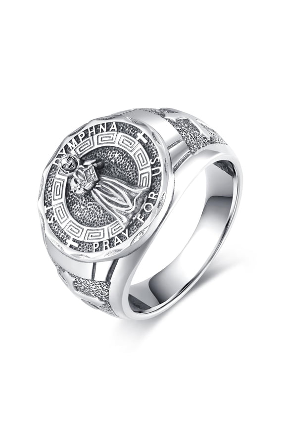 Saint Dymphna Ring Sterling Silver Religious Protector Ring St Dymphna Jewelry Gifts for Women Men (St Dymphna, 8)