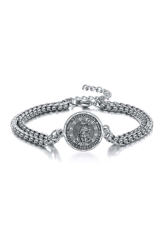Saint Florian Bracelet Sterling Silver Religious Protector Bracelet St Florian Jewelry Firefighter Gifts for Women Men