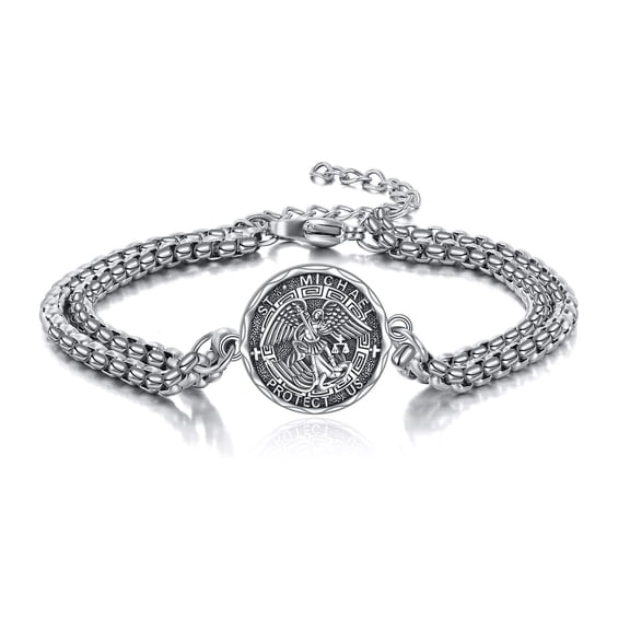 MYSTICPOEM Saint Michael Bracelet Sterling Silver Religious Protector Bracelet St Michael Archangel Jewelry Gift for Women Men