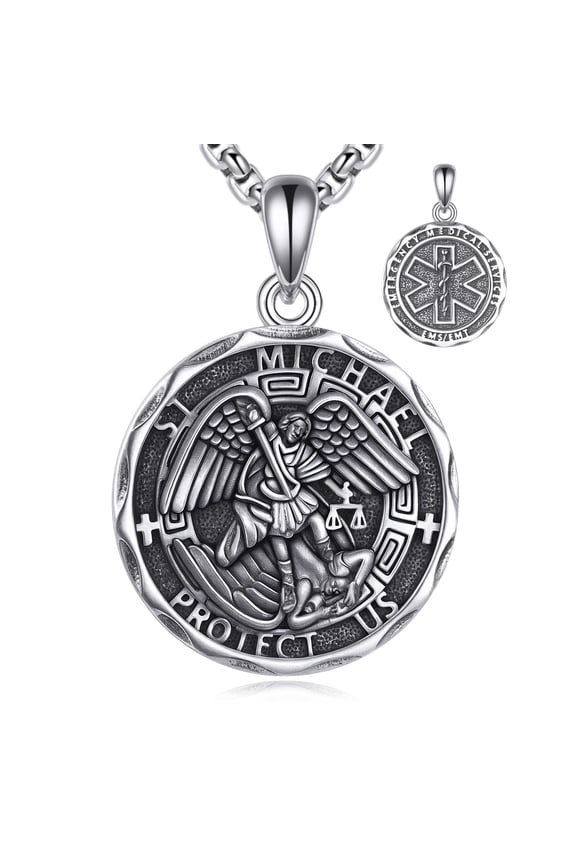 Saint Michael Necklace Sterling Silver Emergency Medical Services Pendant St Michael Archangel EMS EMT Jewelry Protector Gifts for Women Men