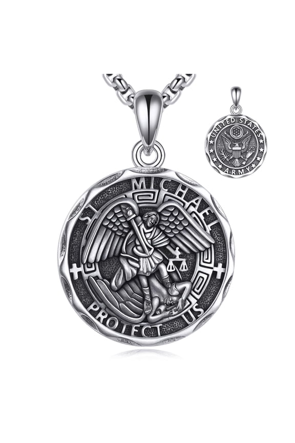 Saint Michael Necklace Sterling Silver United States Army Pendant St Michael Archangel Jewelry Protector Gifts for Women Men