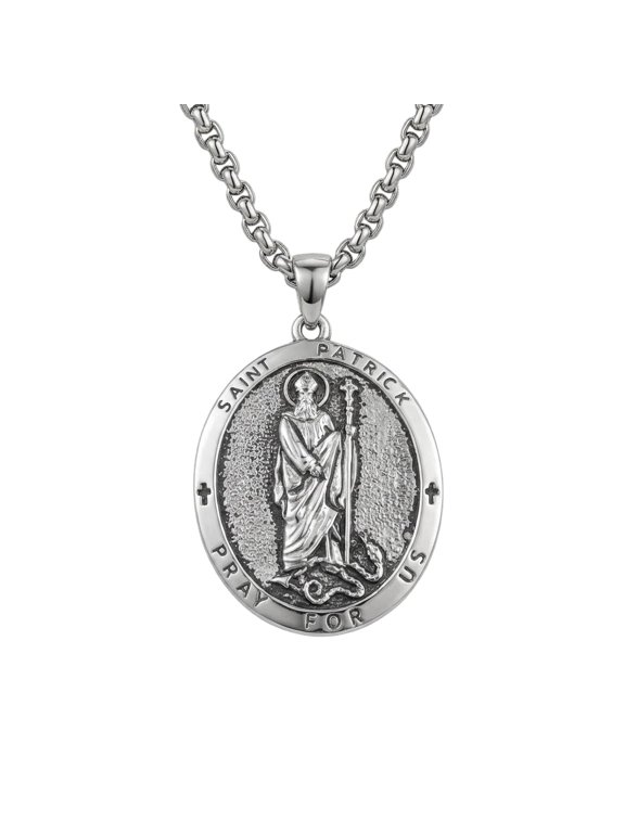 Saint Patrick Necklace St Patrick Medal Pendant, Irish Protection Amulet Medallion, Religious Christian Catholic Gift for Father or Son 24 in Chain (19-St Partrick (Oval))