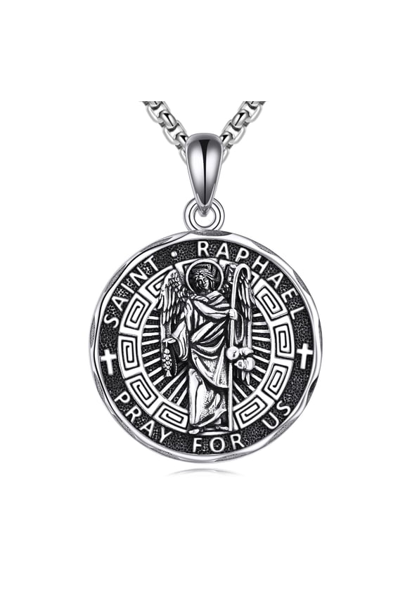 Saint Raphael Necklace Sterling Silver Religious Protector Pendant St Raphael Jewelry Gifts for Women Men