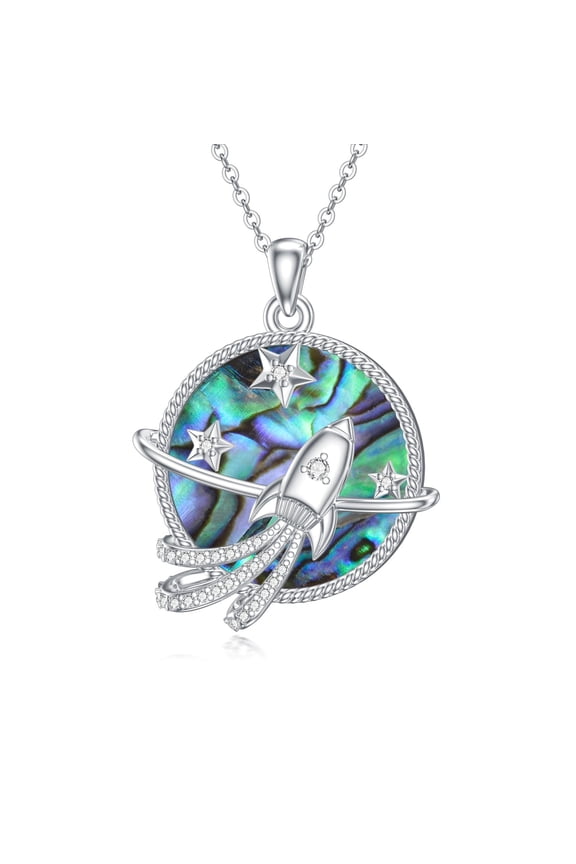 Saturn Necklace 925 Sterling Silver Universe Space Necklace Natural Abalone Shell Moon Star Planet Necklace Space Celestial Jewelry Gifts for Women