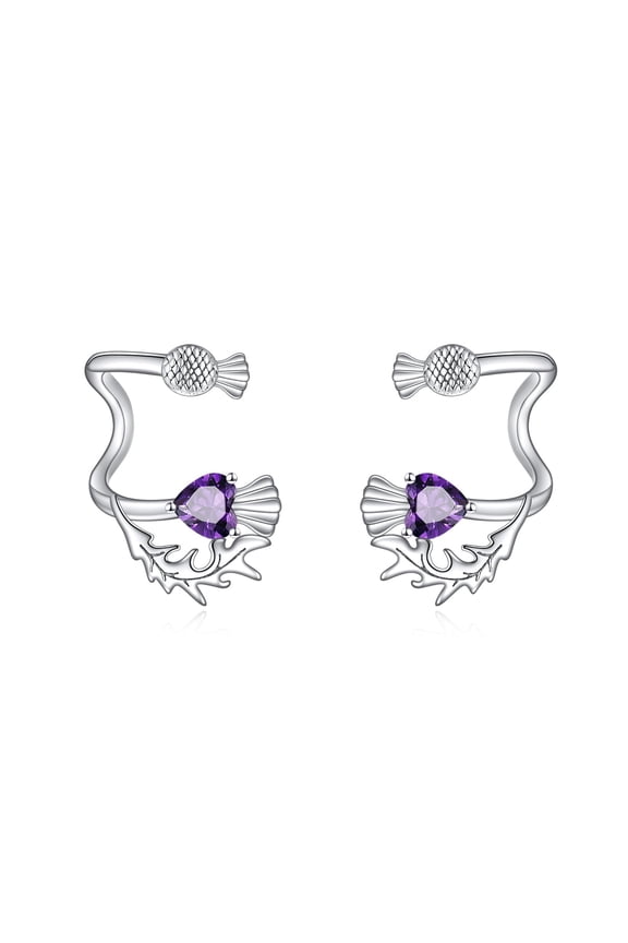 Scottish Thistle Earrings for Women Sterling Silver Scottish Thistle Studs Earrings Purple Flower Jewelry Gift for Women