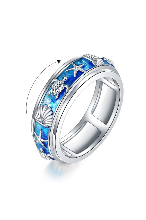 Sea Turtle Anxiety Rings Sterling Silver Turtle Spinner Spinning Fidget Rings for Women Relieve Stress Jewelry Gift
