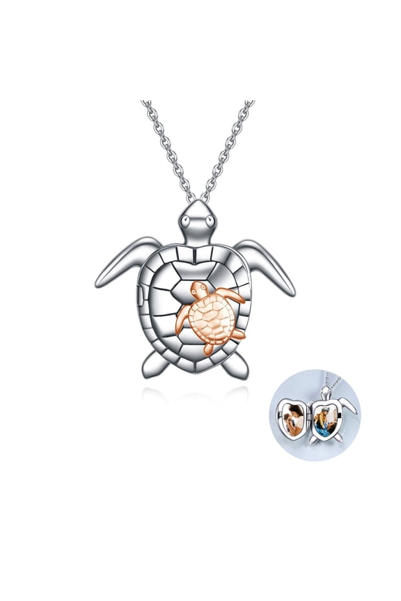 Sea Turtle Locket Necklace with Picture Custom for Ashes Rose Gold Plated 925 Sterling Silver Necklace Turtle Pendant Jewelry for Women Mom men Wife