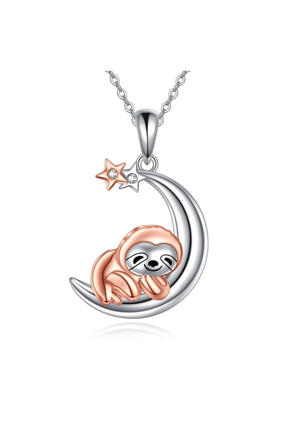Sloth Moon Necklace 925 Sterling Silver Moon Pendant Necklaces Moon Phase Necklace Sloth Jewelry for Women