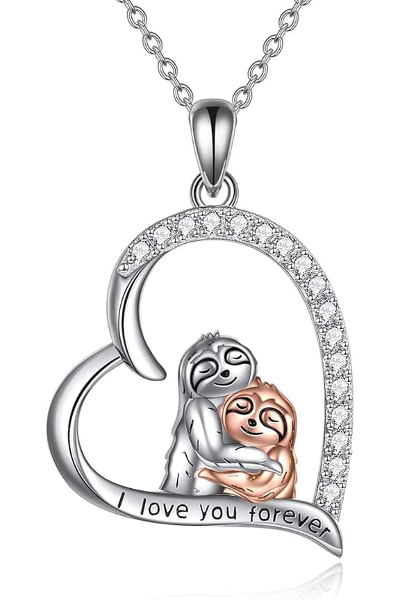 Sloth/Owl/Cow/Otter/Highland Cow Gifts for Women Sterling Silver Sloth Animal Heart Pendant Necklace Jewelry