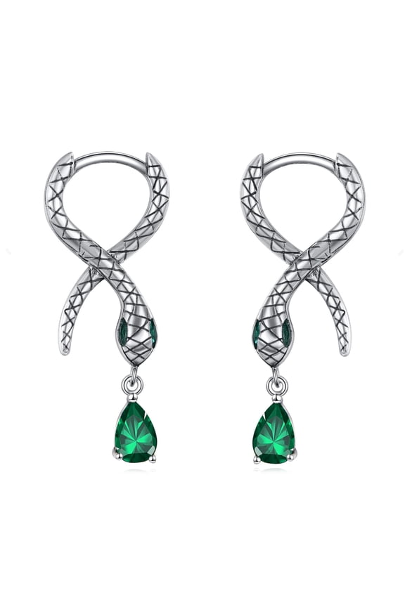 Snake Earrings for Women 925 Sterling Silver Snake Earrings Hoop Green Zircon Hoop Earrings Animal Jewelry for Wife Mother