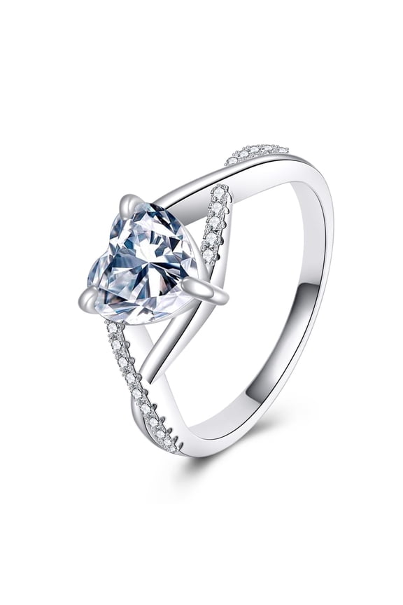 Solitaire 2ct Heart Cut Moissanite Rings for Women Sterling Silver 14K White Gold Plated Moissanite Engagement Rings for Women Wife Gifts