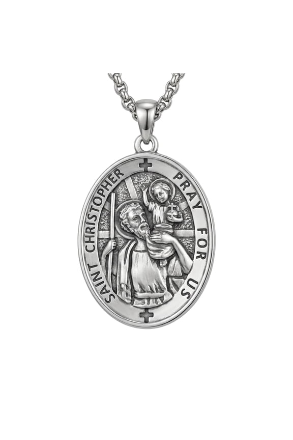 St Christopher Medal Saint Christopher Pendant Necklace Medalla De San Cristobal Protection Jewelry Confirmation First Communion Necklace Catholic Christian Religious Gifts