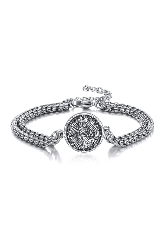 St Michael Bracelet Sterling Silver Religious Protector Bracelet Saint Michael Archangel Jewelry Gift for Women Men