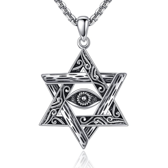MYSTICPOEM Star Evil Eye Necklace for Women 925 Sterling Silver Star of David Necklace Jewish Star For Men Pendant Jewelry