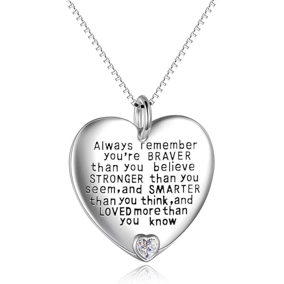 MYSTICPOEM Sterling Silver Always Remember You are Braver Than You Believe Jewelry Pendant Necklace Inspirational Gifts