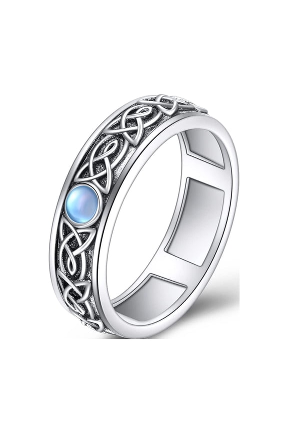 Sterling Silver Anxiety Spinner Rings Moonstone Celtic Ring Rotatable Mood Rings for Women Men Relieve Stress Gift 9 Size