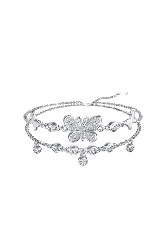 Sterling Silver Butterfly Anklet Dainty Adjustable Silver Layered Chain Ankle Bracelets Butterfly Jewelry Gift for Women