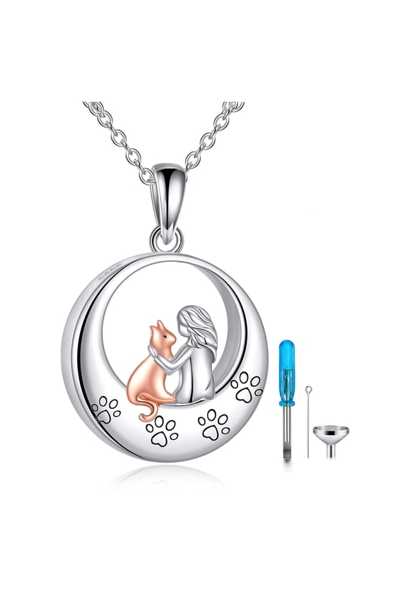 Sterling Silver Cat Urn Necklace for Ashes Cat Memorial Keepsake Cremation Jewelry Gifts for Women Cat Lovers
