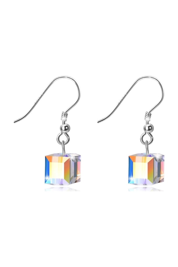 Sterling Silver Dangle Drop Earrings, Aurora Borealis Crystals from Austria, Hypoallergenic French Hook Earrings, Anniversary Birthday Jewelry Gifts for Women Wife Mom