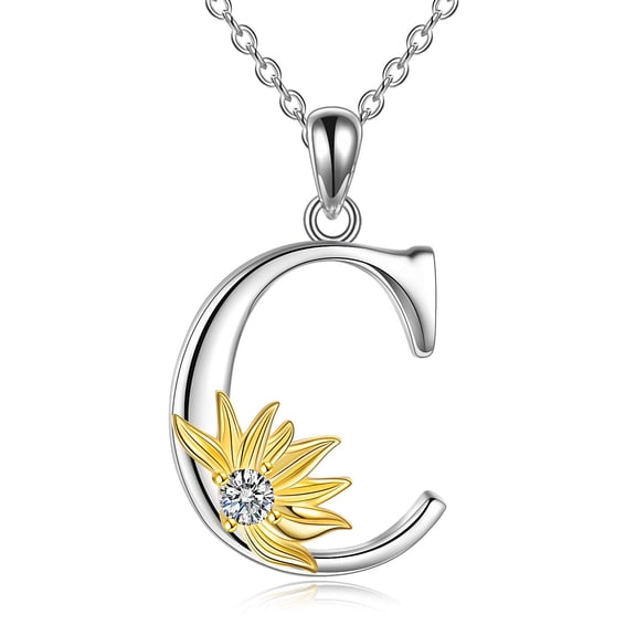 MYSTICPOEM Sterling Silver Initial Alphabet Letter C Name Pendant Necklace for Women