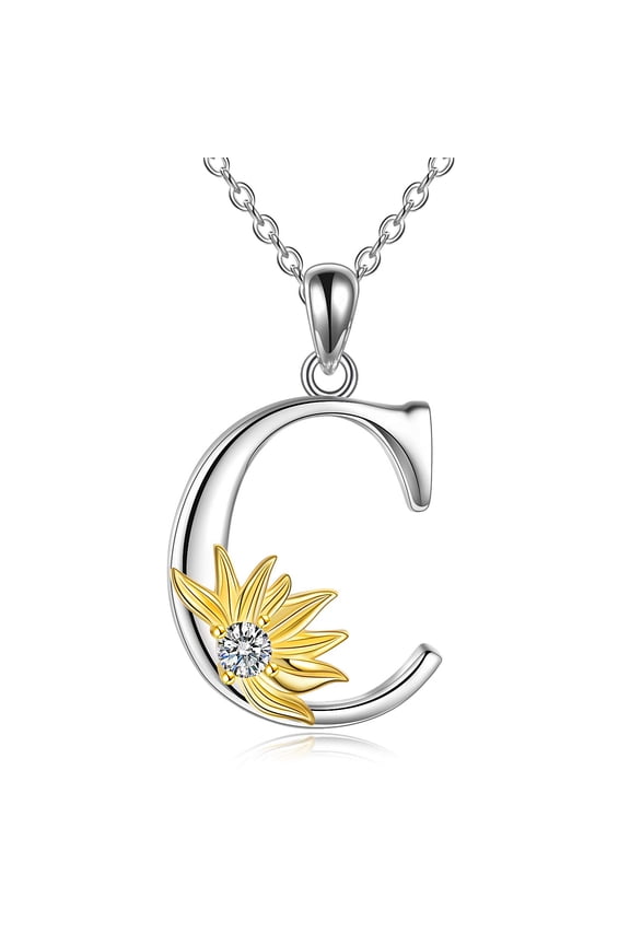 Sterling Silver Initial Alphabet Letter C Name Pendant Necklace for Women