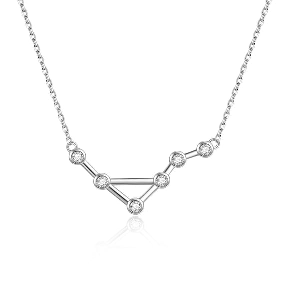 MYSTICPOEM Sterling Silver Libra Necklace Zodiac Constellation Necklace Astrology Horoscope Necklace, Pendant Made with Clear Austria Crystals, Anniversary Birthday Jewelry Gifts for Women