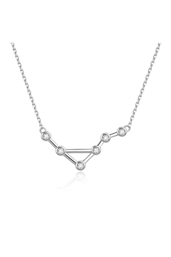 Sterling Silver Libra Necklace Zodiac Constellation Necklace Astrology Horoscope Necklace, Pendant Made with Clear Austria Crystals, Anniversary Birthday Jewelry Gifts for Women