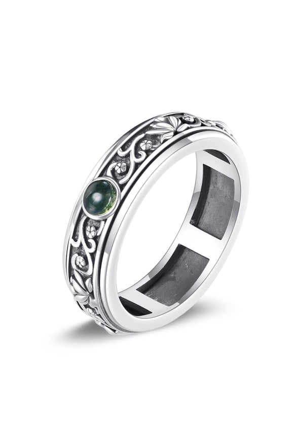 Sterling Silver Lotus Anxiety Spinner Rings Moss Agate Fidget Rotatable Mood Rings for Women Men 7 Size