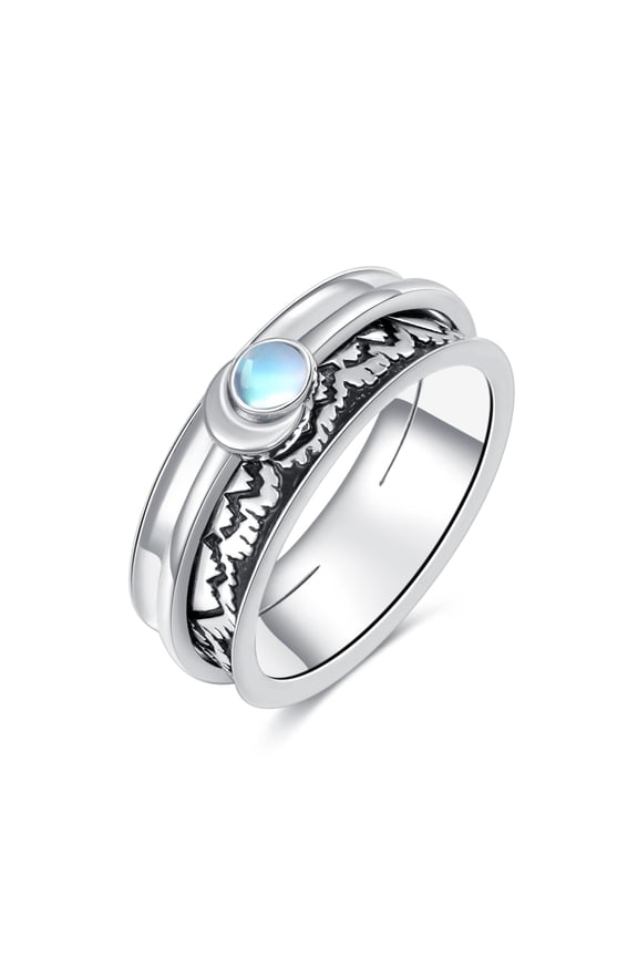 Sterling Silver Mountain Anxiety Spinner Rings Moonstone Ring Rotatable Mood Rings for Women Relieve Stress Gift 8 Size