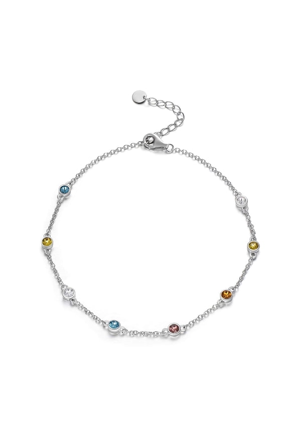 Sterling Silver Rainbow Planet Galaxy Anklet, Multicolor Crystals from Austria , Ankle Bracelet Foot Bracelet for Women Anniversary Birthday Sister Wife Jewelry Gifts (Crystal)