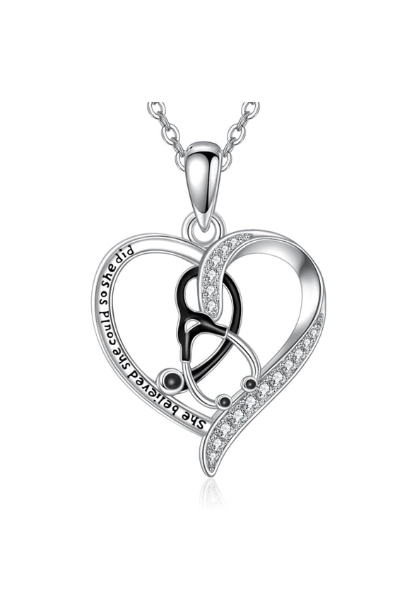 Stethoscope Necklace 925 Sterling Silver Nurses Doctors RN Pendant Necklace Medical Jewelry Gift for Christmas Birthday