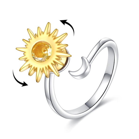 MYSTICPOEM Sun Moon Fidget Ring Sun Moon Anxiety Fidget for Men Women