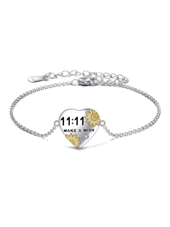 Sunflower Heart Adjustable Bracelet for Women, 11:11 Make a Wish Bracelet, Inspirational Jewelry Gift